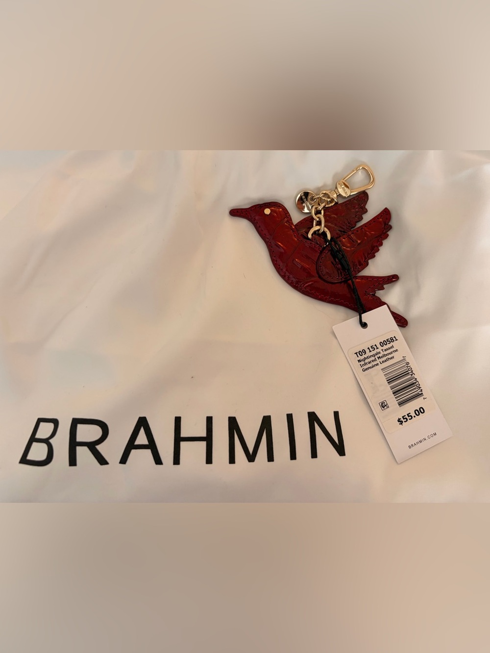 Brahmin Red Croc-Embossed Satchel with Swarovski Wreath Buckle, and Bird Charm - Picture 5 of 12